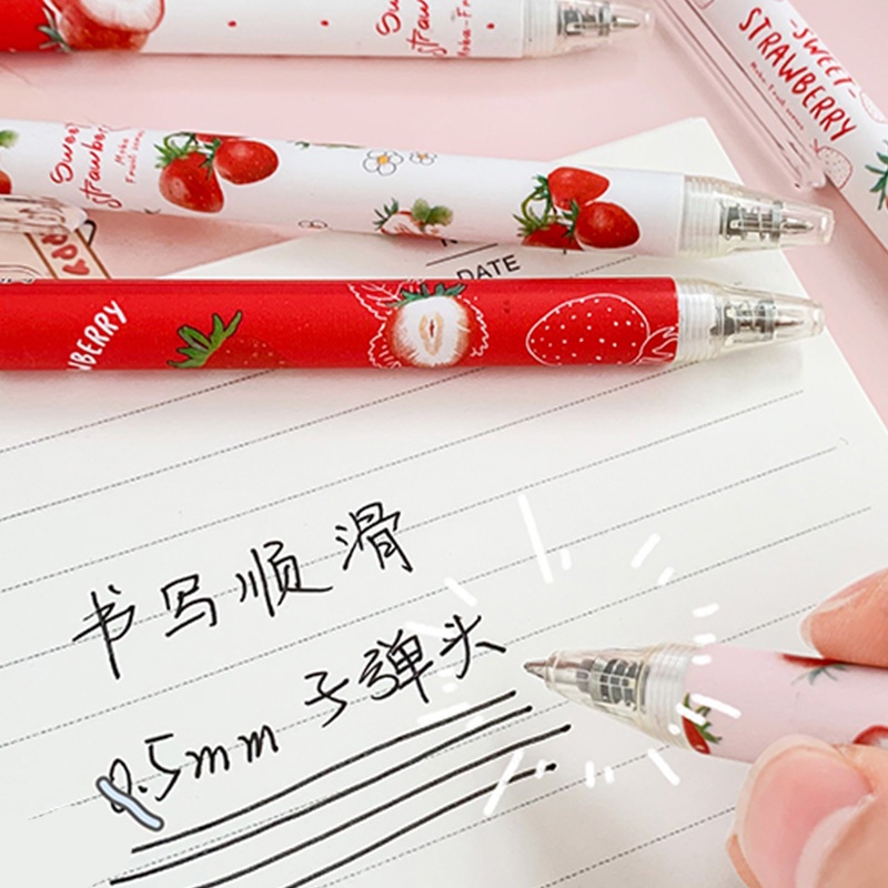 6 Chiếc Bút Bi Mực Đen Hình Trái Dâu 0.5mm
