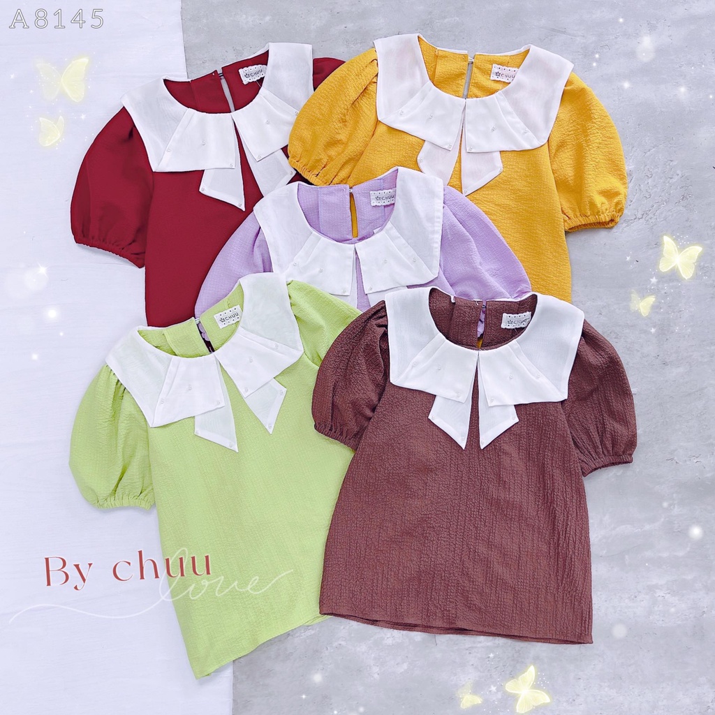 Áo kiểu công sở nữ cổ nơ đính ngọc CHUU A8145