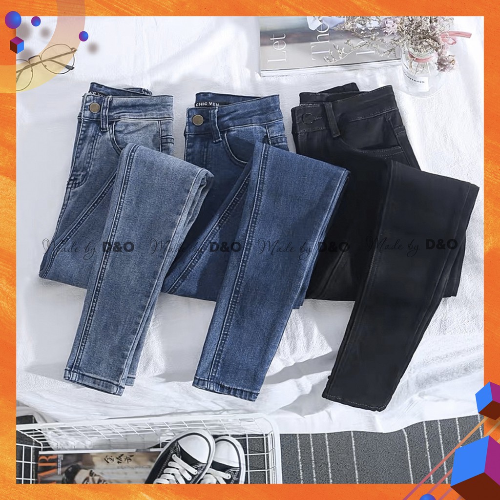 [Bigsize 58-90kg] Quần Skinny Jeans Basic, Lưng Cao Trên Rốn, Co Giãn Mạnh, Tôn Dáng, Gọn Eo Bụng