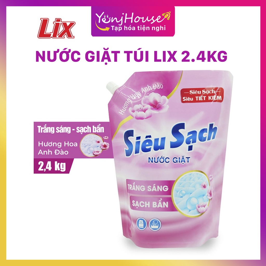NƯỚC GIẶT TÚI LIX HƯƠNG HOA ANH ĐÀO 2.4KG DÀNH CHO QUẦN ÁO CỬA TRƯỚC VÀ CỬA TRÊN THƠM DÀI LÂU