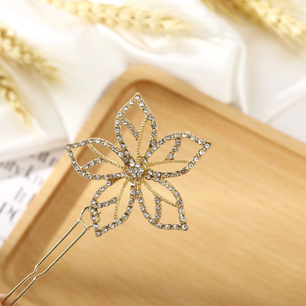 Haimeikang Set 2 cái kẹp tóc mặt hình hoa đính hạt đá kim cương thời trang dành cho nữ