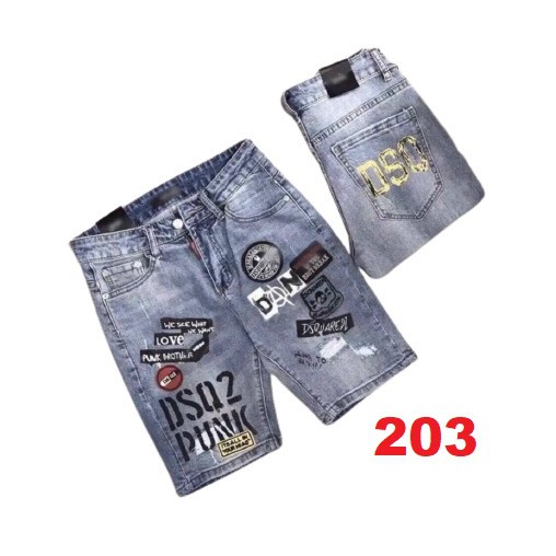 Quần short jean nam màu xanh thêu logo chất bò - quần short demin ngắn nam co giãn thời trang cao cấp Pn_shop90 ms203