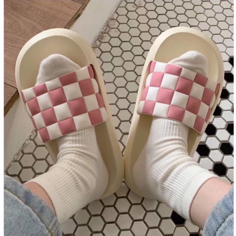 Dép bánh mỳ Nữ Quai Ngang Caro nhão nhoét Siêu Êm chống thấm Mang trong gia đình đưa theo Chơi - DL162