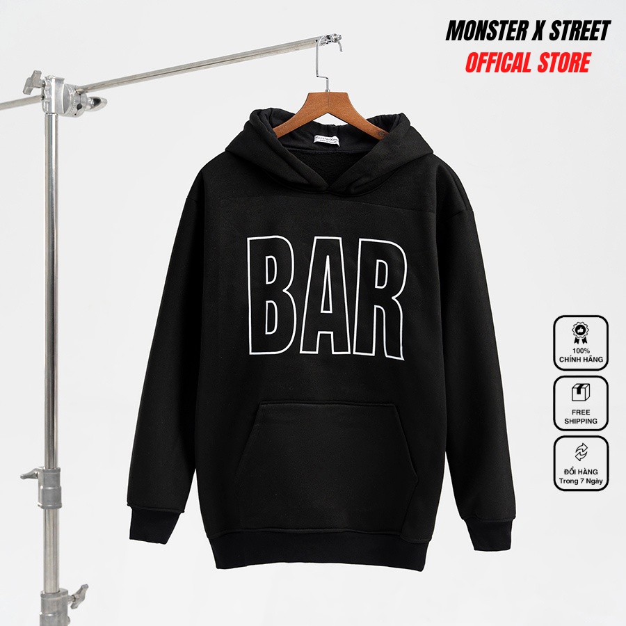 Áo hoodie nỉ bông Monster X Street BAR nam nữ form rộng thu đông Local Brand