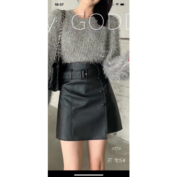 Chân váy da kèm đai hàng Quảng Châu chất đẹp mã 9075
