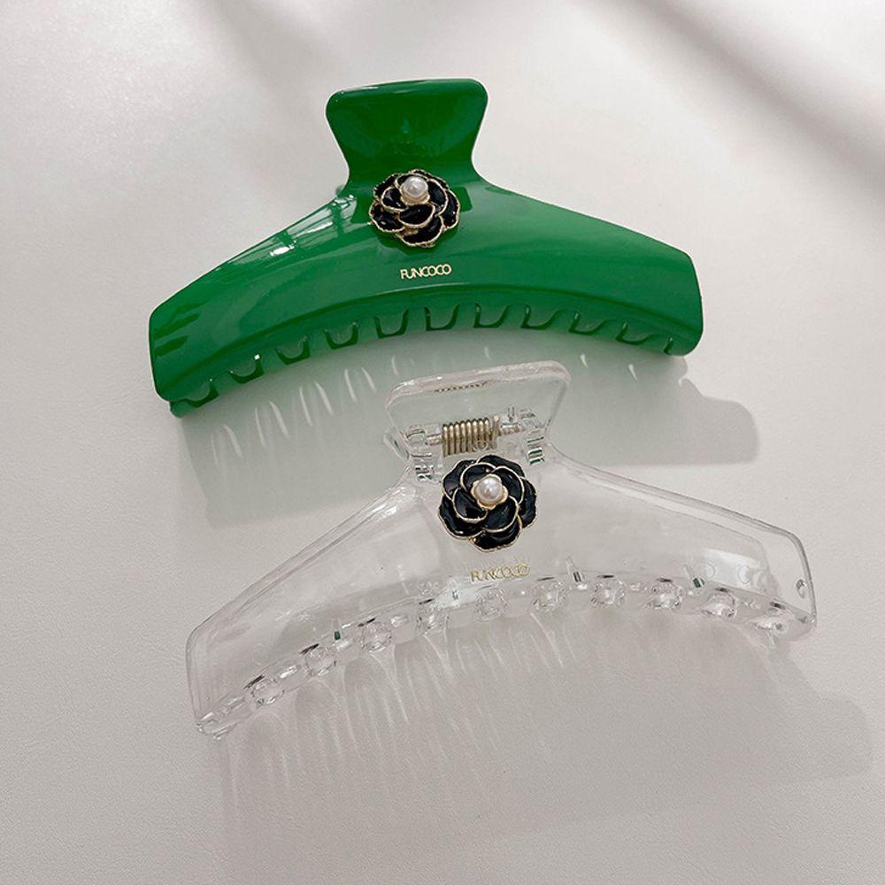 Kẹp Tóc Càng Cua Hình Cá Mập Bằng Acrylic Đính Hoa Trà Thanh Lịch Cho Nữ