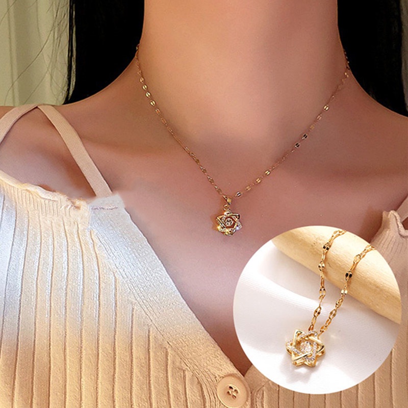 Dây chuyền titan nữ không gỉ cỏ 4 lá vòng cổ nữ Trang sức vàng 18k pha lê kim cương Hàn Quốc