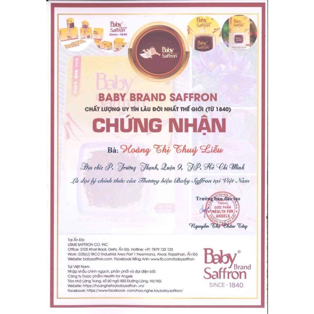 Nhuỵ hoa nghệ tây chính hãng Baby SAFFRON hộp 1gr hàng Ấn Độ loại 1 thương hiệu Baby Brand