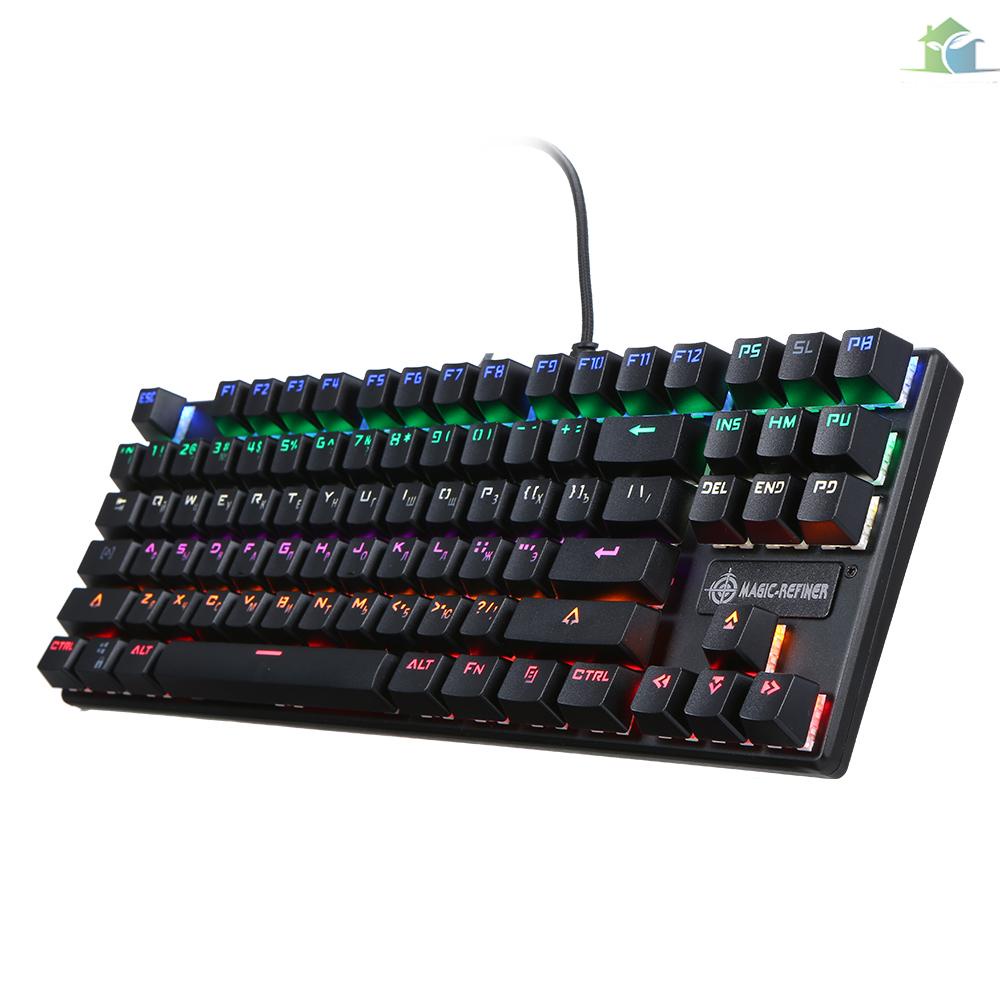 YOUP  MAGIC-REFINER Mechanical Keyboard 87-key Gaming Keyboard Blue Switch N-Key Rollover Keyboard with Russian and English Languages for Office and Game Use