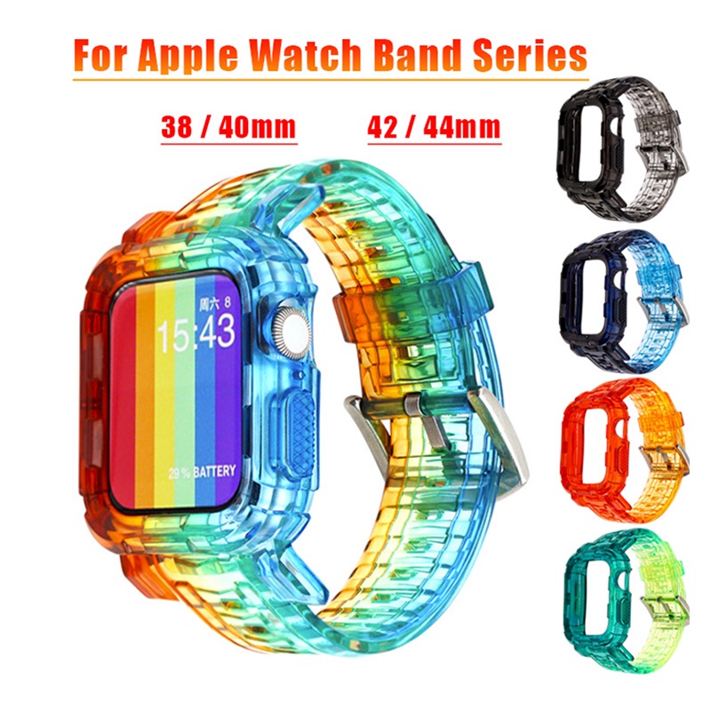 Ốp Silicone Trong Suốt Màu Gradient Cho Apple Watch Series 8 7 6 5 4 3 2 1 SE Iwatch 38mm 40mm 41mm 42mm 44mm 45mm