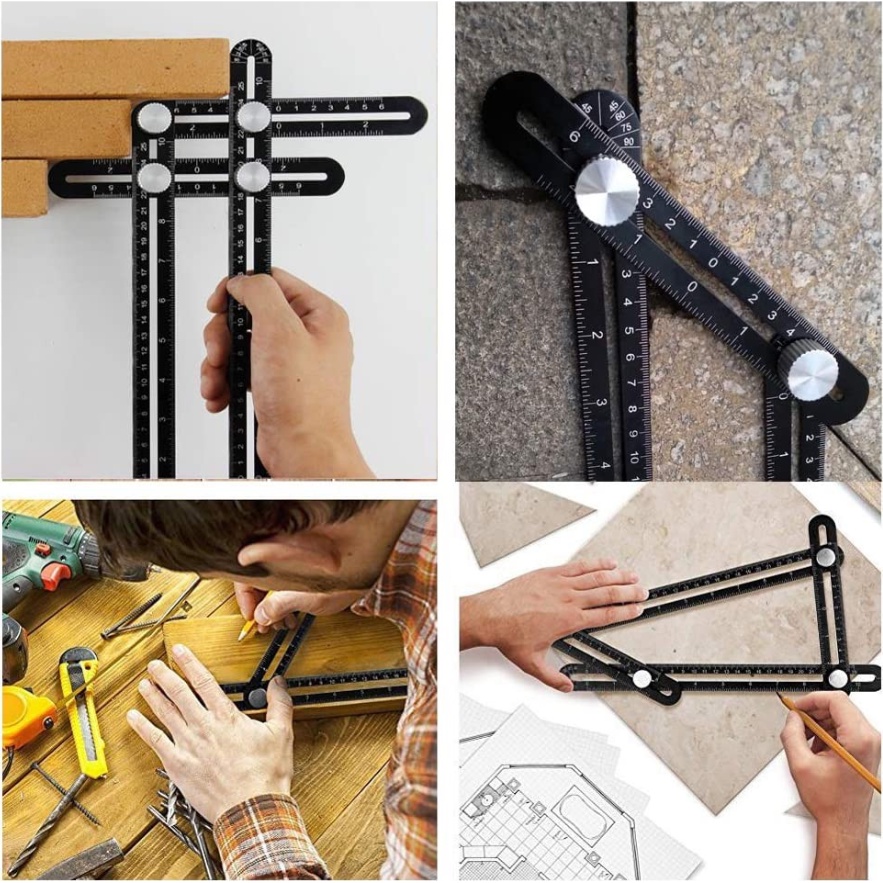 Thước Đo Cắt Gạch Kiêm Địng Vị Lỗ Khoan Chính Xác, Điều Chỉnh Đa Góc - Thước Thông Minh Gập 6 Đoạn - Tiện Dụng