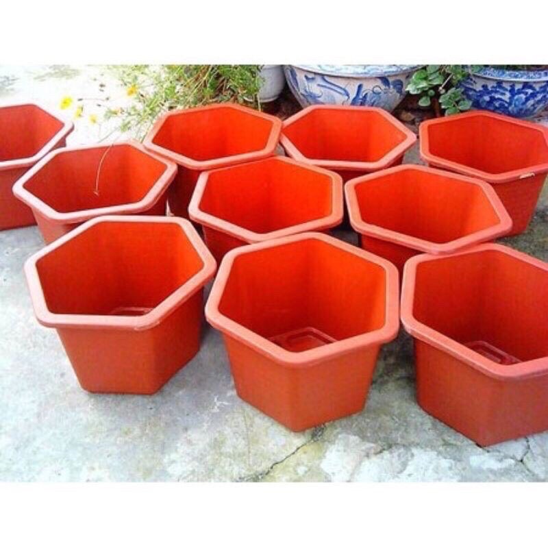 Chậu nhựa trồng cây lục giác FA 350, Fa380, Fa450, FA480 màu đỏ gạch đủ size
