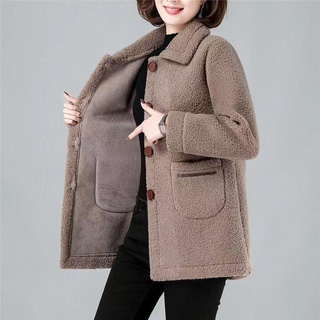 Áo khoác lông cừu thời trang mùa đông cỡ lớn dành cho phụ nữ trung niên 40-50 tuổi