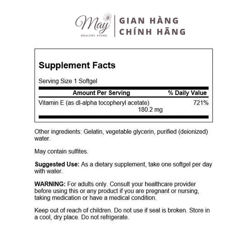 Viên Uống  Swanson Vitamin E 400 IU (180mg) Ngăn Ngừa Lão Hóa, Bảo Vệ Sức Khỏe Tim Mạch (60 Viên/Lọ)