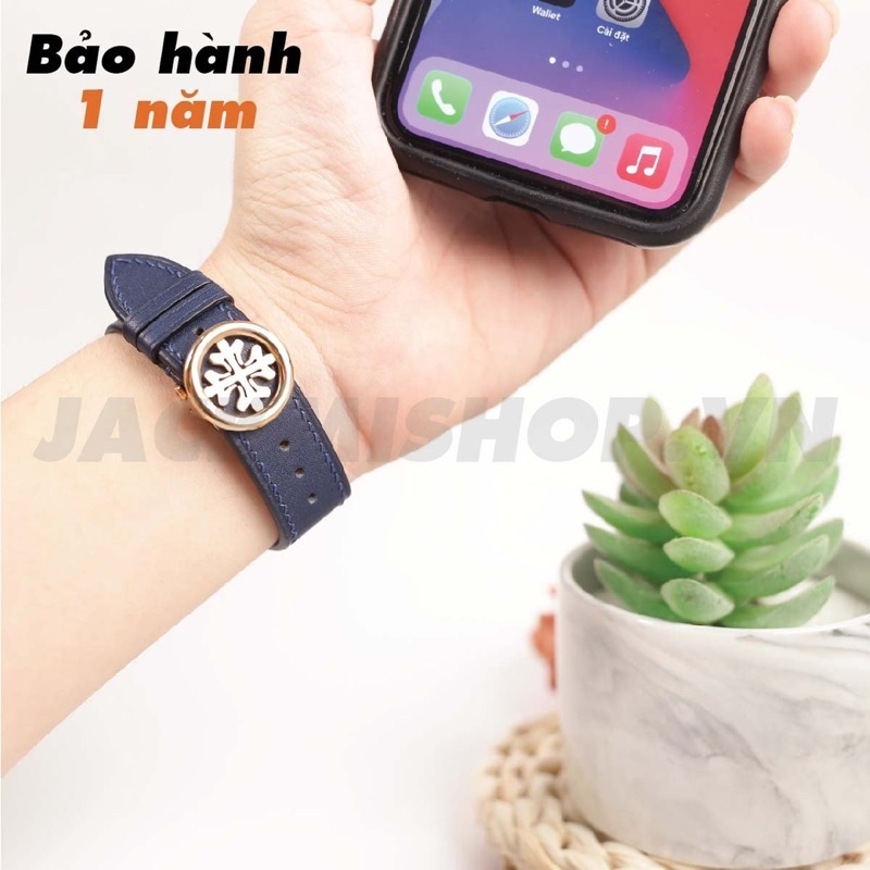 [DÂY DA THẬT] DÂY DA BÊ SWIFT MAY TAY THỦ CÔNG MÀU DARK BLUE KHÓA PATEK CHO APPLE WATCH SERIES 1=&gt;6 (BẢO HÀNH 1 NĂM)