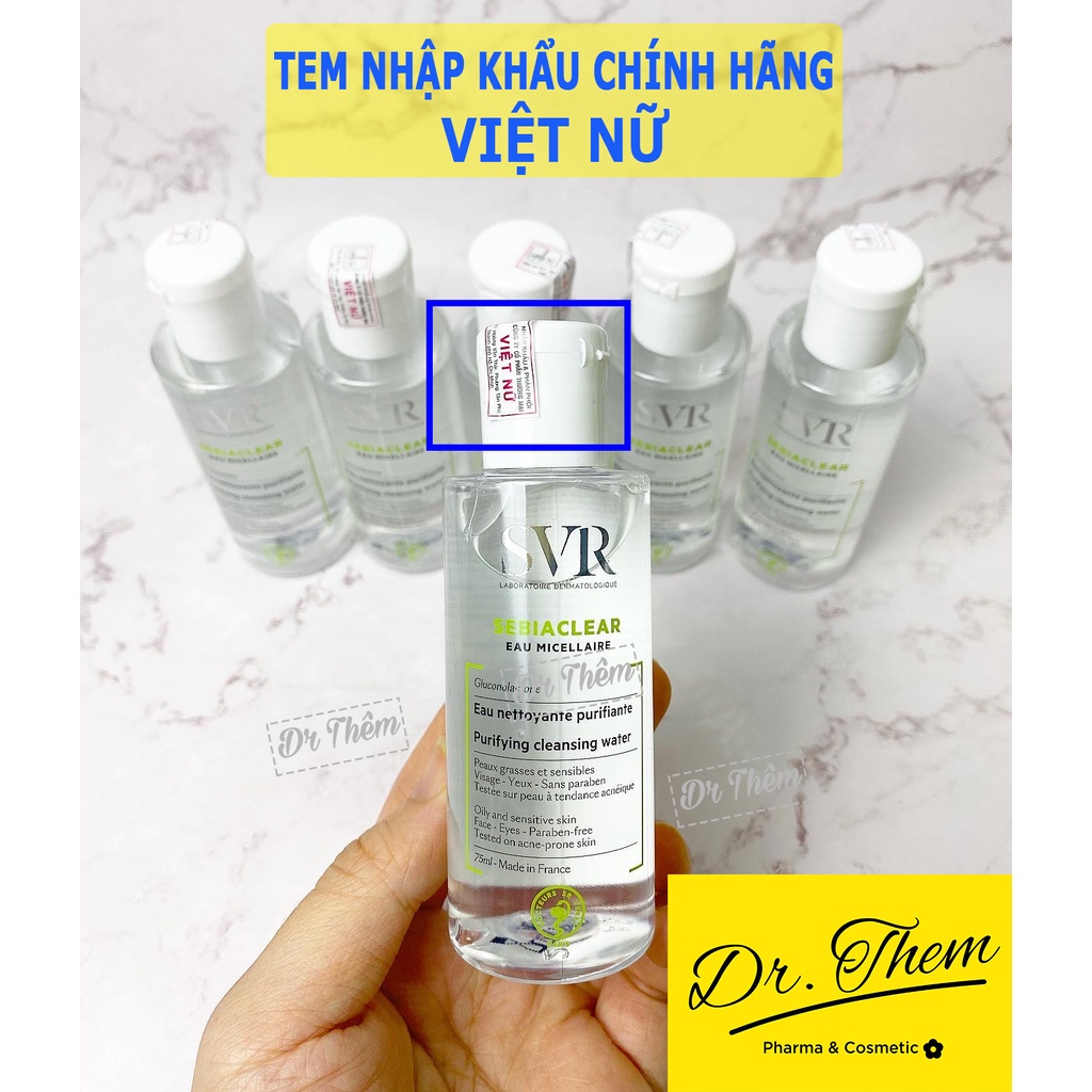 Nước Tẩy Trang SVR SEBIACLEAR Eau Micellaire 75ml - 400ml - Nước Làm Sạch và Giúp Loại Bỏ Dầu Cho Da Mụn