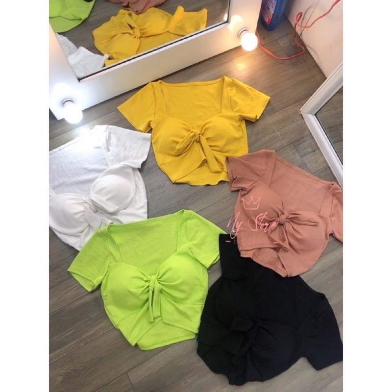Áo thun body tay ngắn cột nơ truớc ngực kèm mút ngực