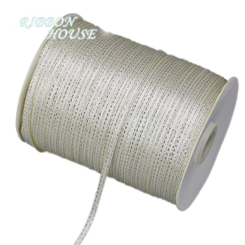 Cuộn dây ruy băng màu bạc viền bạc 1/8'' (3mm) dài 40m