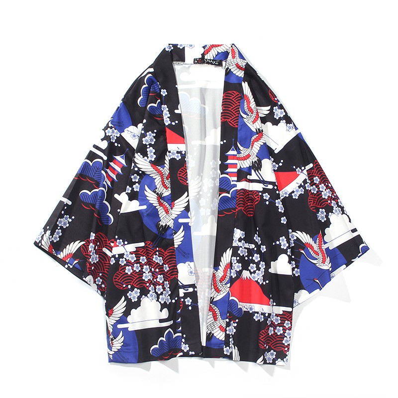 Áo khoác kimono haori happi in hạc và hoa anh đào