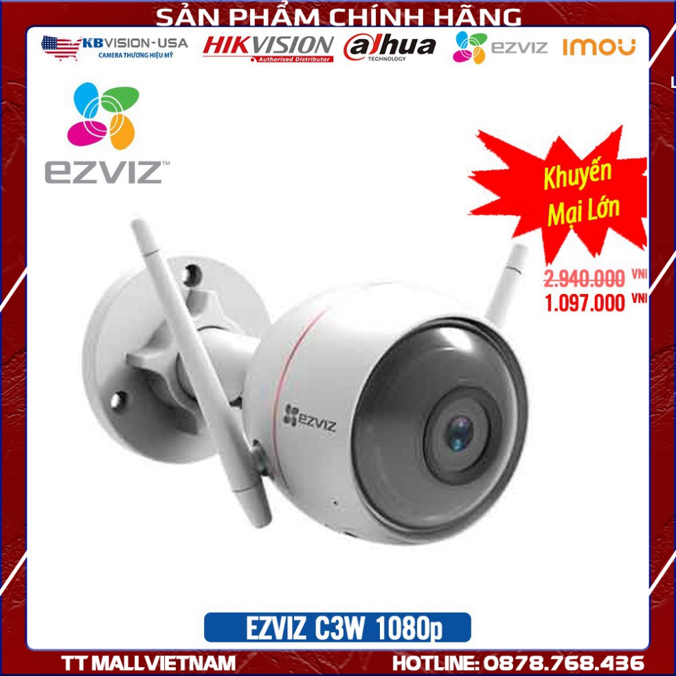 {Sale 1/2,Mua Thôi Đợi Chi} Camera Wifi EZVIZ C3W 1080P Quay quét - đèn chớp và còi báo động