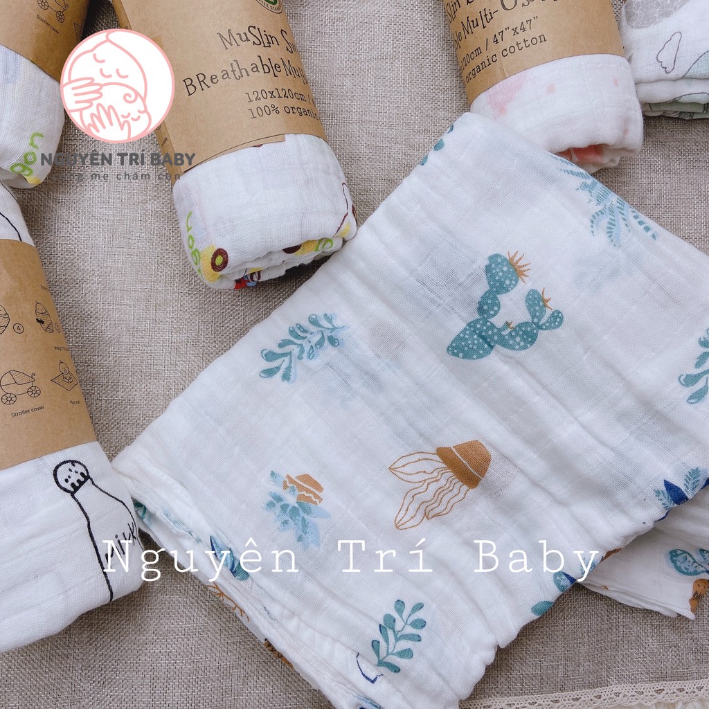 Khăn sợi tre Muslin Swaddle 100% Organic siêu mềm