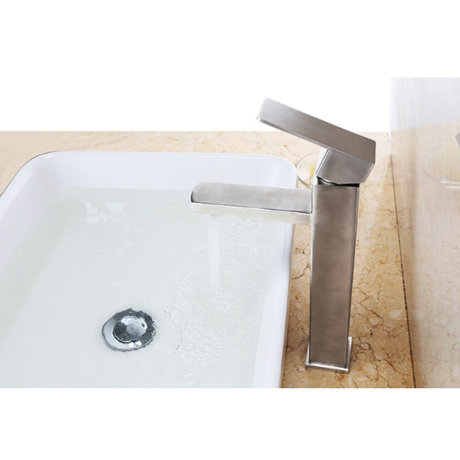 Vòi Lavabo nóng lạnh cao cấp vuông dài màu trắng - Inox 304 - Dùng cho Lavabo đặt bàn