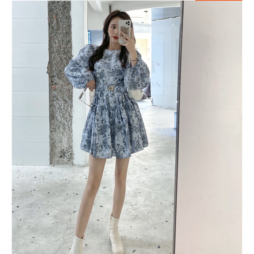 Đầm tay dài cổ tròn in họa tiết hoa phong cách Hàn Quốc xinh xắn thời trang cho nữ | BigBuy360 - bigbuy360.vn