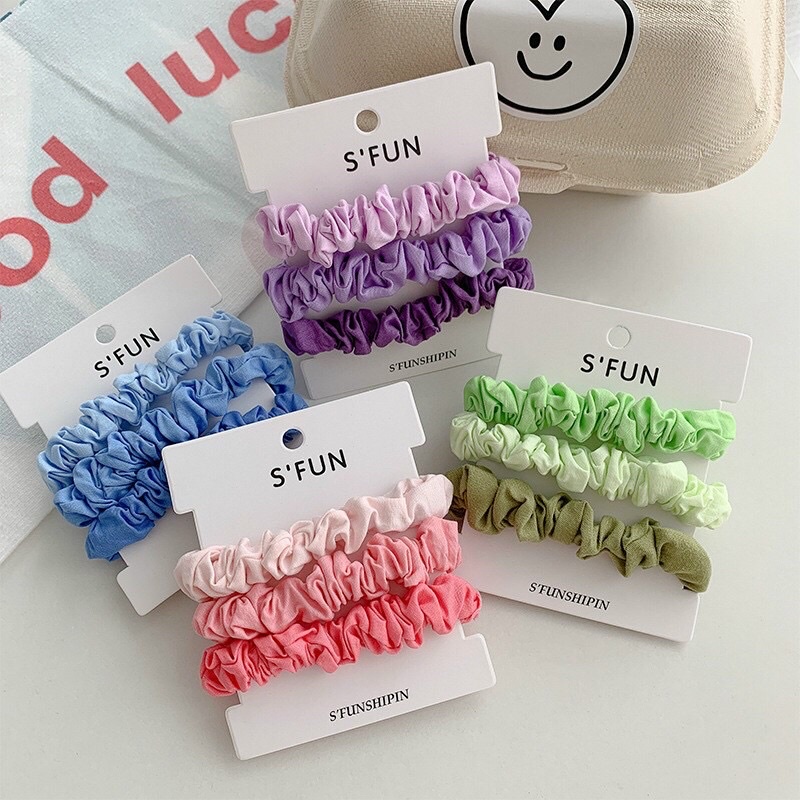 Set Scrunchies 3 Dây Buộc Tóc Màu