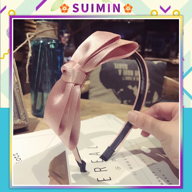 Băng Đô Vải Hai Lớp Đính Nơ Chống Trượt Phong Cách Hàn Quốc Mới