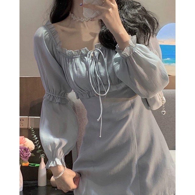Đầm Tay Dài Trễ Vai Vải Voan Mềm Mang Được Nhiều Kiểu Nhẹ Nhàng