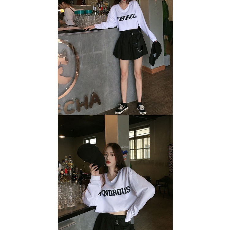 Áo Croptop Tay Dài Phong Cách Hàn Quốc Cho Nữ