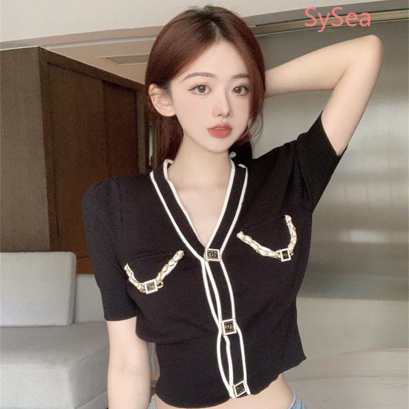 Áo Cardigan Dệt Kim Phối Nút Kim Loại Thời Trang Mùa Hè Cho Nữ