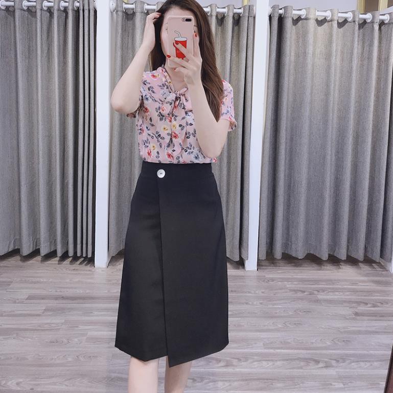 Chân váy đầm chữ A cao cấp công sở nữ dáng dài Cúc Fashion CA27 đầm váy 2 tà 1 cúc New ྇