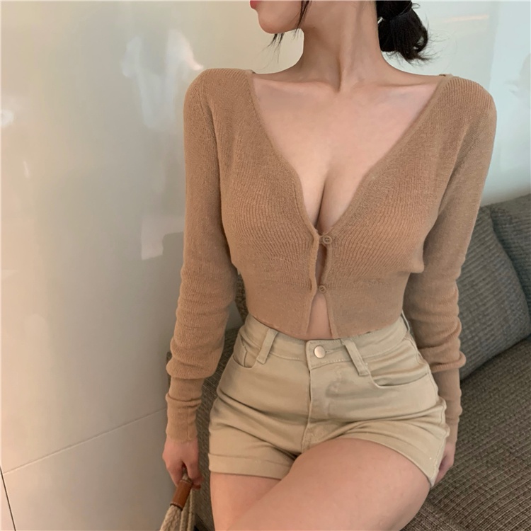 Ulzzang ( 얼짱) - ÁO LEN DỆT KIM MỎNG TAY DÀI DÁNG NGẮN XU HƯỚNG SEXY GỢI CẢM (áo khoác + áo mặc thường)