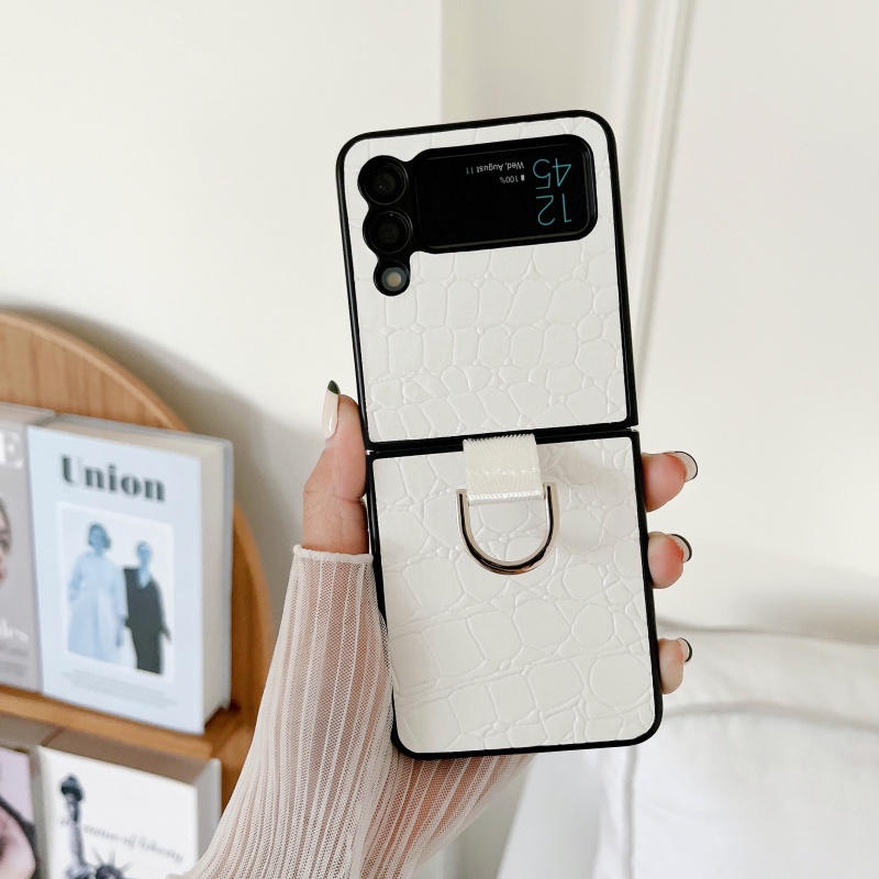 Ốp Điện Thoại Da Dạng Gập Chống Sốc Có Vòng Nhẫn Cho Samsung Galaxy Z Flip 3