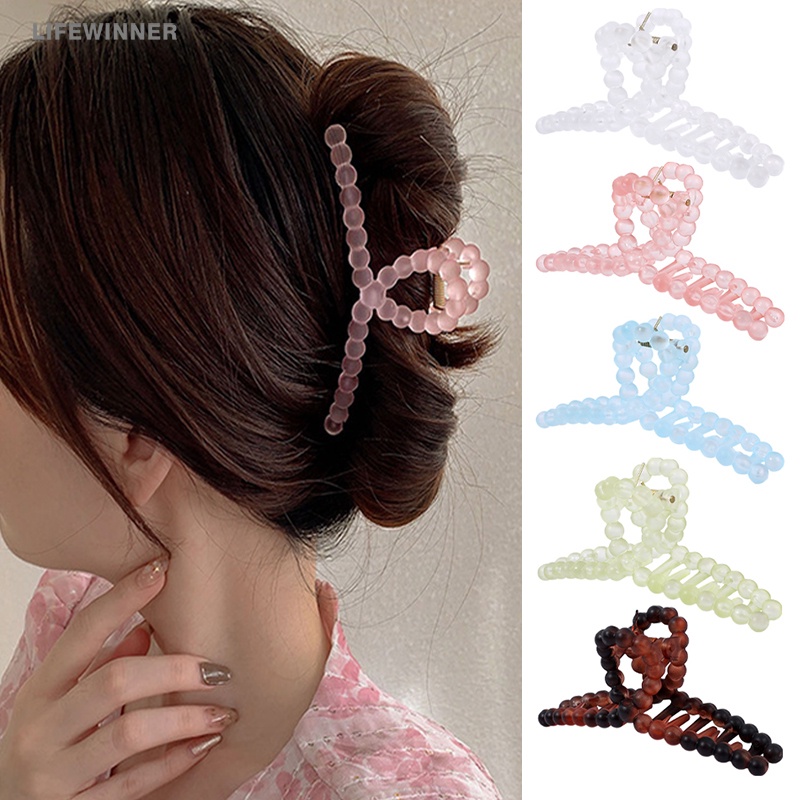 Kẹp Tóc Dạng Móng Vuốt Đục Lỗ Màu Hổ Phách Trong Suốt Thanh Lịch Thời Trang Hàn Quốc Cho Nữ