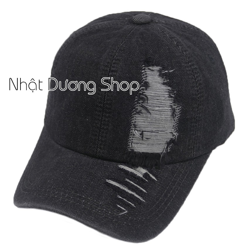 Nón kết jeans thời trang không thêu - Đen rách 1 tua, cá tính, phong cách và bụi