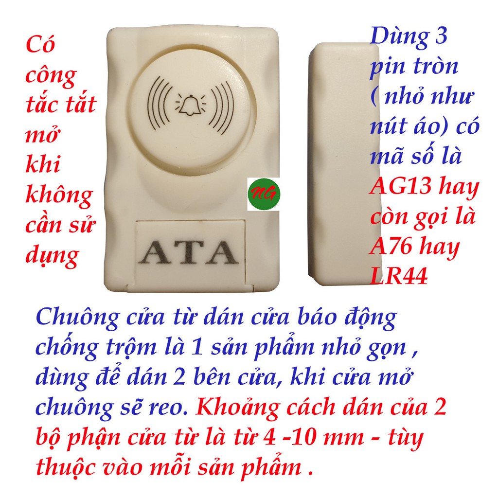 Bộ 3 chuông cửa từ báo động chống trộm ATA AT-007 - dán 2 bên cửa khi cửa mở chuông sẽ hú