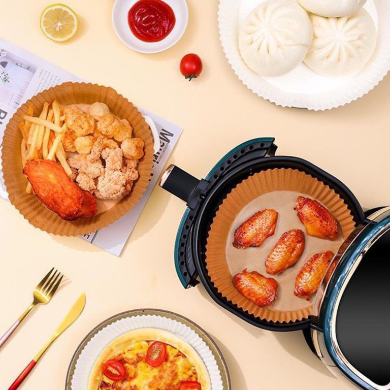Set 50 Giấy nến vàng TRÒN khay lót nồi chiên không dầu -1 tệp 50 tờ cực tiện không gây hỏng nồi_giadung24h