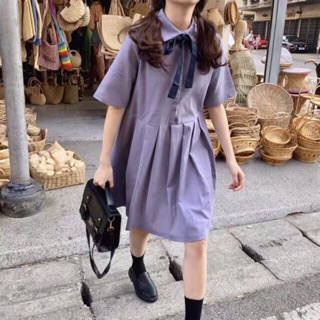 Váy Tím Cổ Nơ Ulzzang ( Có ảnh thật )