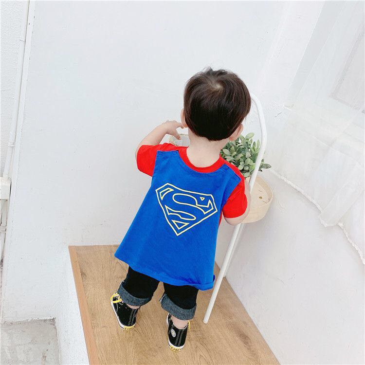 Batman Kid's Superhero Costume Shirt Kids Puzle Toy 3-8y Superhero Baju+cape Superman Batman Top+mantle Baby Children's Cotton Fashion Short Sleeve Tee Shirt Blouse Boys Clothes