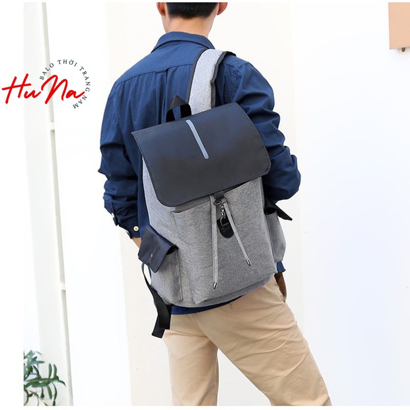 Balo thời trang nam nữ unisex Huna, balo đi học dây rút, ngăn chống sốc đựng laptop