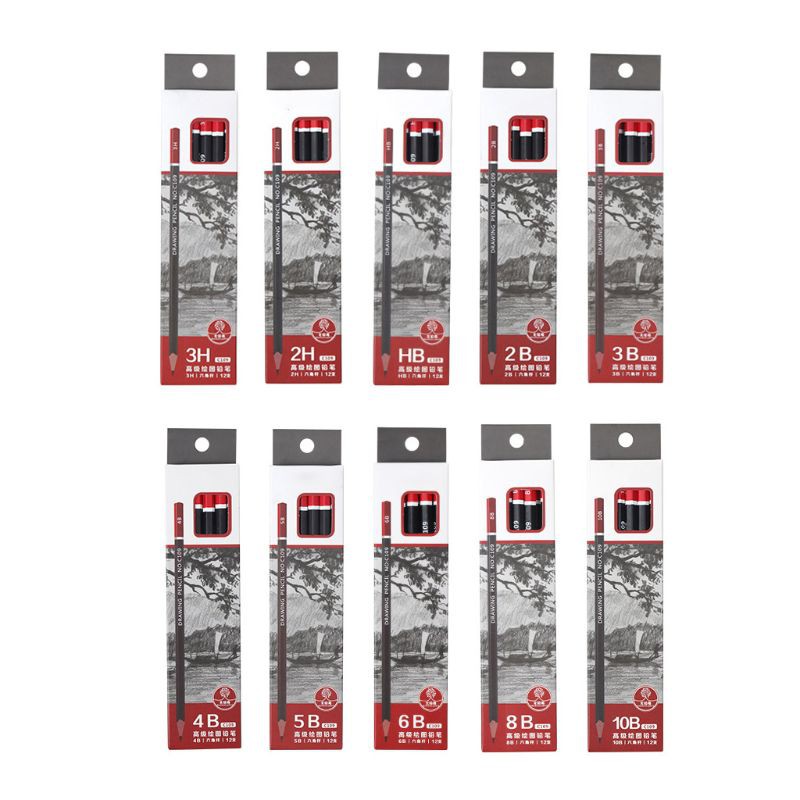 Hộp 12 Bút Chì Graphite 2h Hb 2b 3b 3h 4b 5b 6b 8b 10b