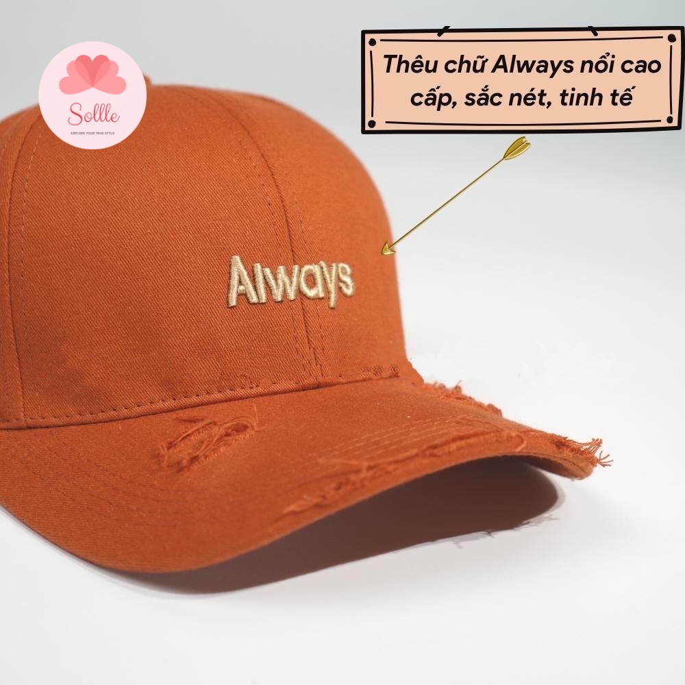 Mũ lưỡi trai nón kết nam nữ rách vành thêu chữ ALWAYS cá tính Hàn Quốc Sollle
