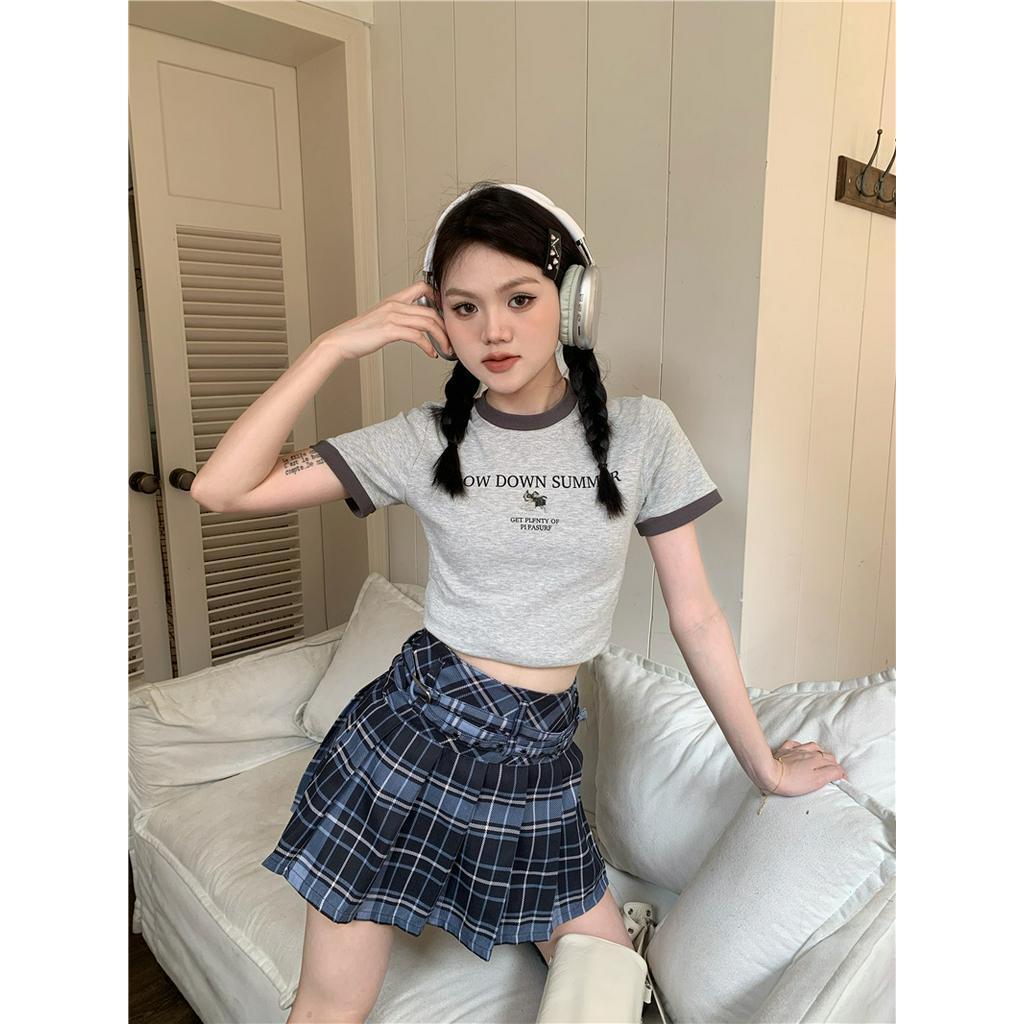 Áo Thun Cổ Tròn In Họa Tiết Màu Sắc Tương Phản Thời Trang Cho Nữ 61821