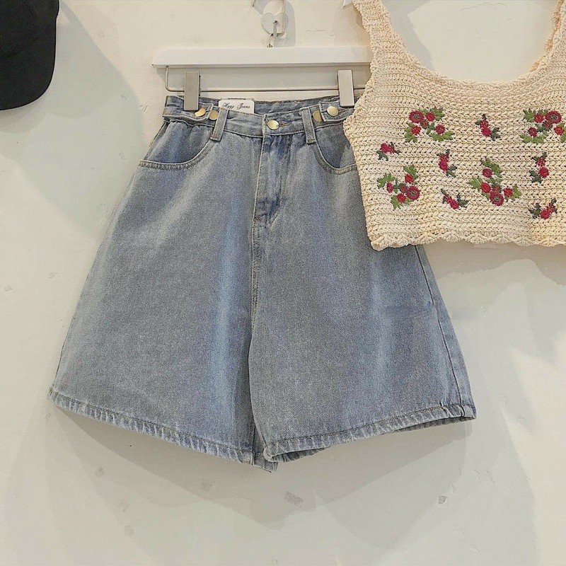 Quần short jean nữ ống rộng có cúc eo, quần sooc đùi chất bò mềm mịn QD03 | WebRaoVat - webraovat.net.vn