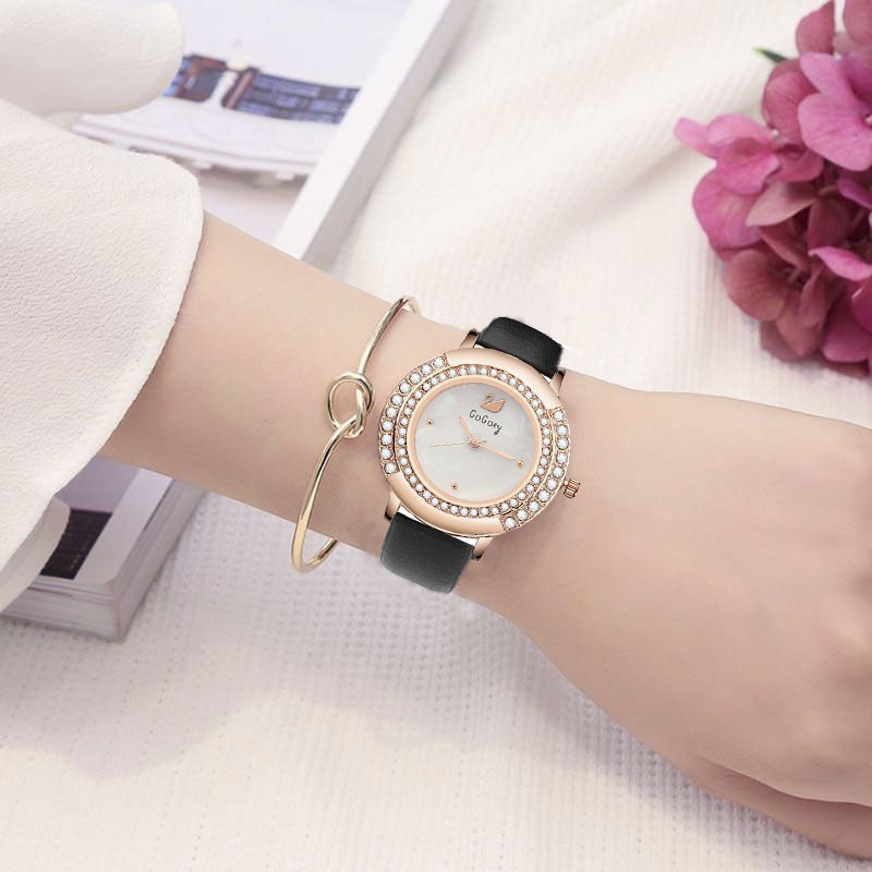 Đồng Hồ Nữ GOGOEY 291 Viền Đá Cao Cấp Chống Nước 3ATM Dây Da Trẻ Trung | BigBuy360 - bigbuy360.vn