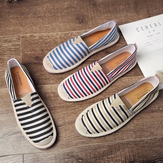Slip on nam - Giày lười vải nam cao cấp - 4 màu sọc đen, xanh, vàng/đen & đỏ/đen - Mã SP 2906 hàng Quảng Châu