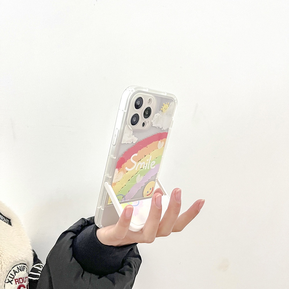 ốp iphone Điện Thoại TPU Họa Tiết Cầu Vồng &amp; Mặt Cười Kèm Giá Đỡ Cho iPhone 11 pro max X Xr Xs 7 8 14 Plus Se 2020 12 pro max 13