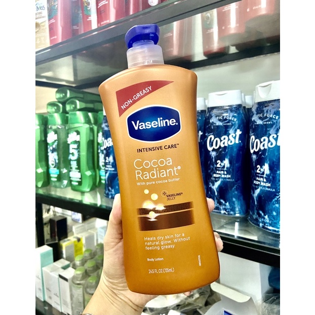 Sữa Dưỡng Thể Vaseline Intensive care Cocoa Glow lotion màu nâu, Phục hồi da, dưỡng ẩm, trắng sáng da và mền da (725mL)